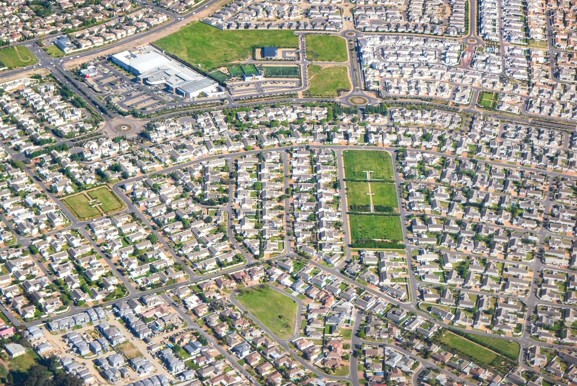 Aerial view of a residential area suitable for suburb mapping