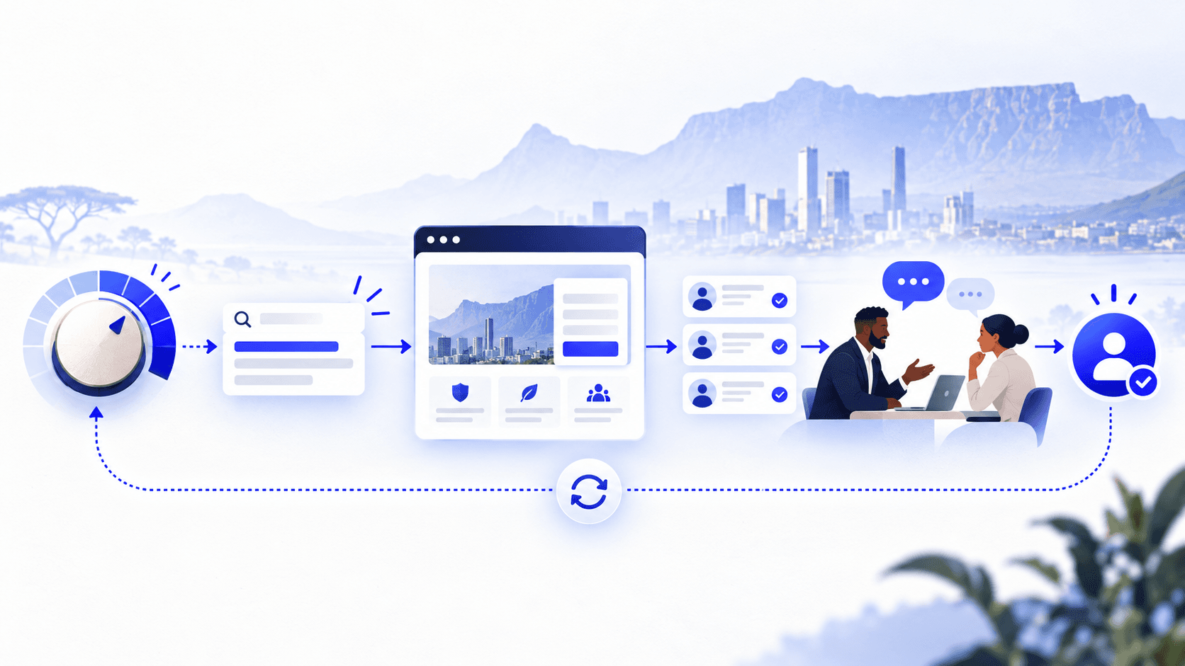 A visual operating model connecting Google Ads budget, search demand, landing pages, qualified leads, sales conversations and won customers.